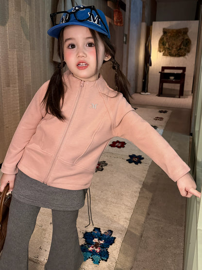 Girls Zip-Front Sweatshirt & Skirt-Panel Flare Pants Set - Autumn Separates