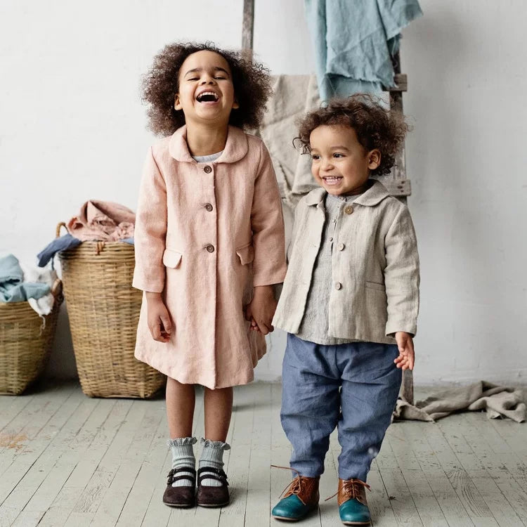 Girls Nordic Linen Jacket - Smoky Pink Autumn Coat