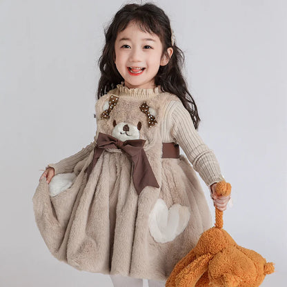 Girls Fuzzy Dress & Sweater Set - Cosy Birthday Princess Two-Piece