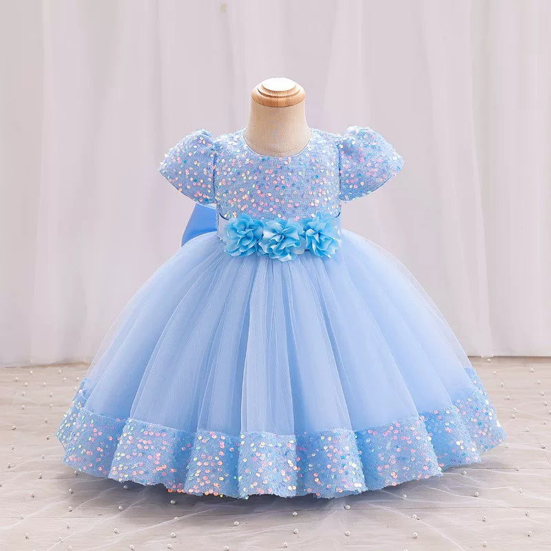 Puff Sleeve Bow Princess Dress - Floral Party Dress
