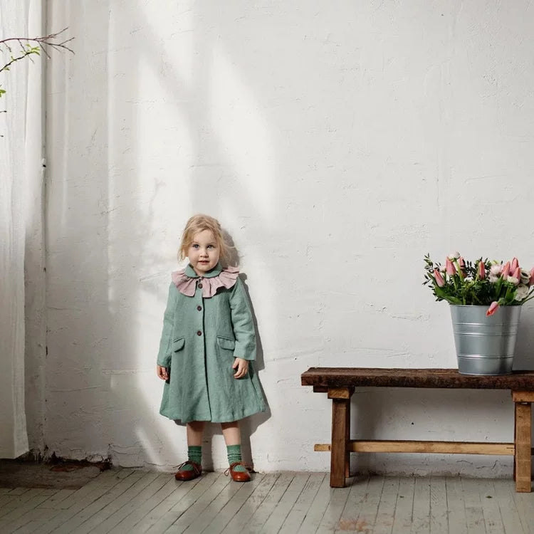 Girls Nordic Linen Jacket - Light Green Everyday Coat
