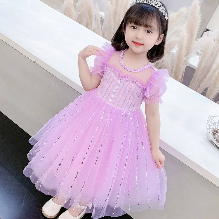 Girls Elsa Princess Dress - Purple Puffy Gala Gown with Crown & Cape Options
