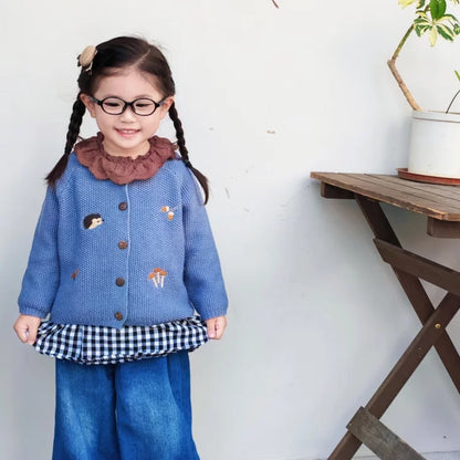 Kids Wool Knit Cardigan - Embroidered Autumn Sweater