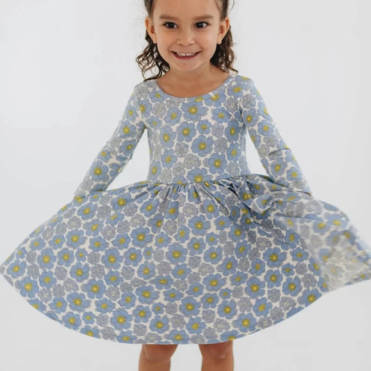 Girls Nordic Linen Dress - Spring Meadow Print
