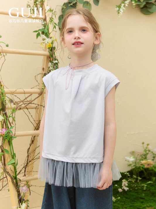 Girls Spliced Short-Sleeve Tee - Relaxed Summer Patchwork Top