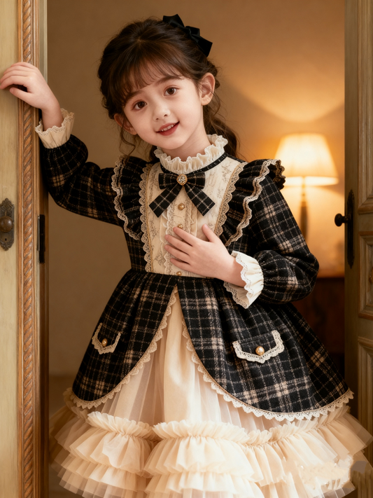 Girls Chanel-Style Lolita Dress - Fleece-Lined Tulle Birthday Princess Gown