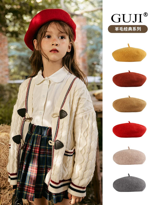 Girls Beret & Newsboy Cap - Wool Artist Hat, Multiple Fabrics