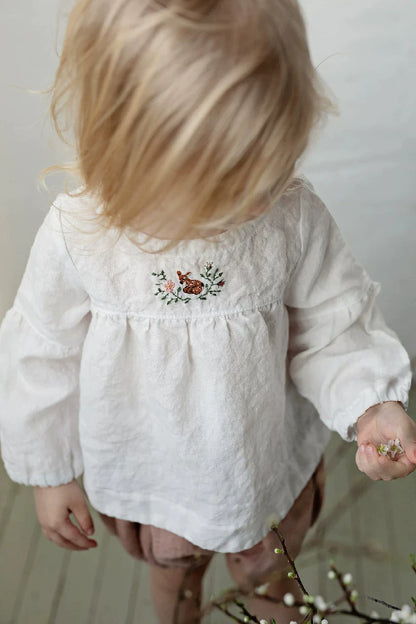 Alice Linen Embroidered Shirt - Girls Long-Sleeve Blouse
