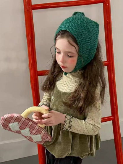 Girls Velvet Cami, Polka-Dot Top & Jeans Set - Forest-Style Autumn Three-Piece