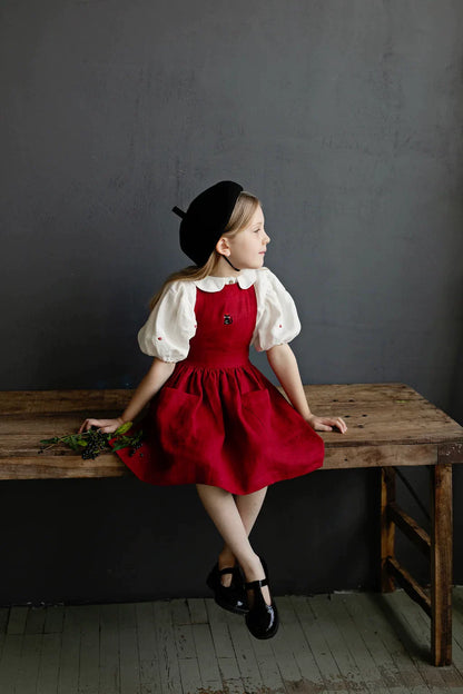 Alice Linen Pinafore Dress - Cute Embroidered Jumper Dress