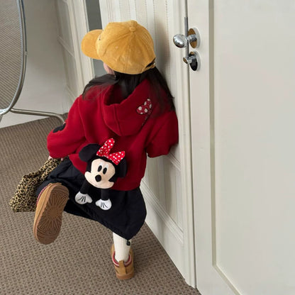 Girls Mickey Fleece Hoodie & Skirt Set - Plush Autumn-Winter Two-Piece