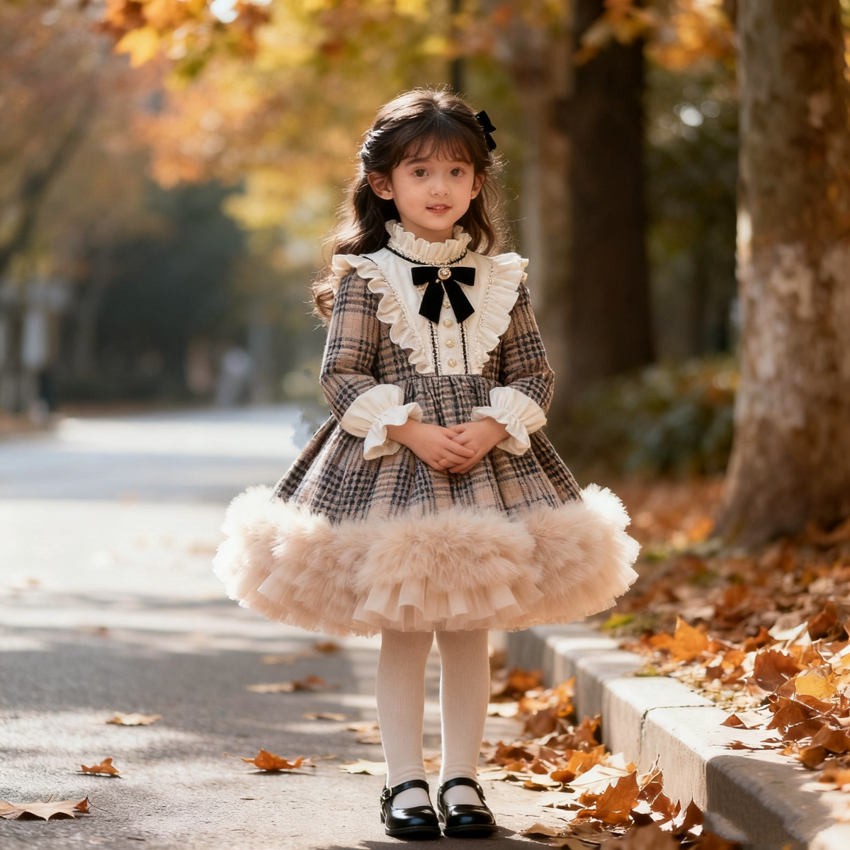 Girls Heiress-Style Fleece-Lined Lolita Dress - Retro Khaki Princess Gown