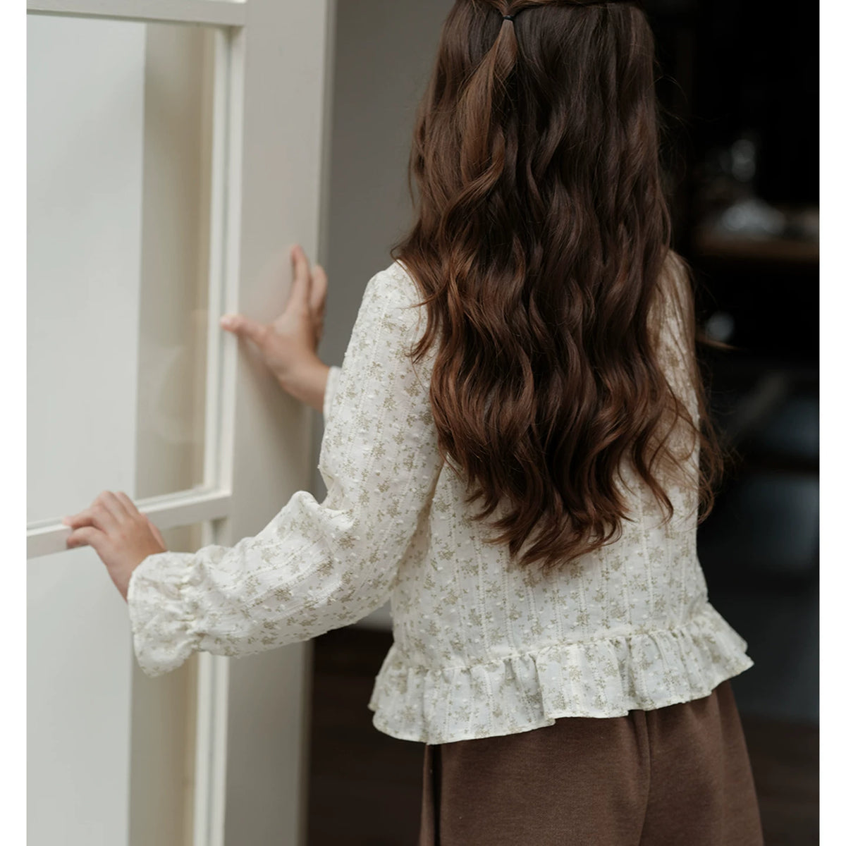 Girls Floral Cotton Top - Wool-Blend Long Sleeve Autumn