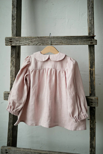 Antibacterial Linen Peter-Pan Collar Shirt - Sweet Long-Sleeve Top