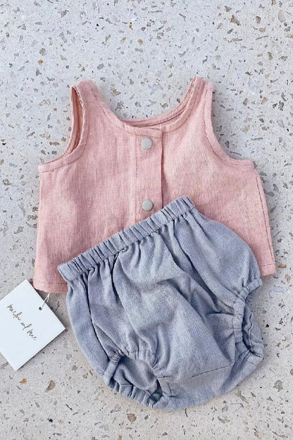 Belgian Pure Linen Baby Set - Sleeveless Romper & Bubble Pants