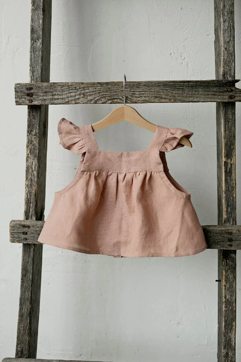 Girls Pure Linen Cami Top - Big-Alice Embroidered Vest