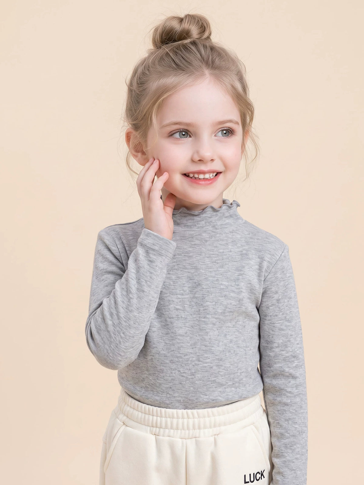 Girls Half-Turtleneck Base Layer - Lettuce-Edge Long-Sleeve Top