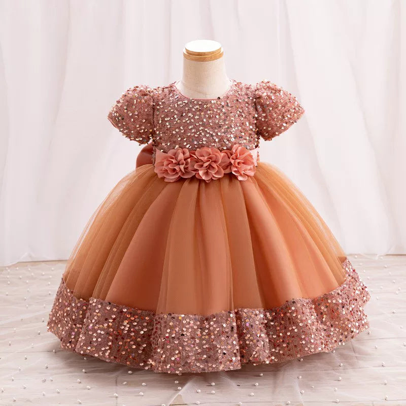 Puff Sleeve Bow Princess Dress - Floral Party Dress