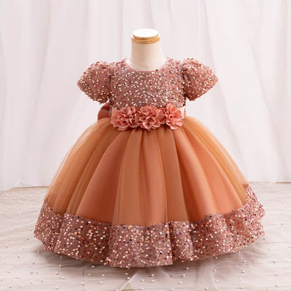 Puff Sleeve Bow Princess Dress - Floral Party Dress