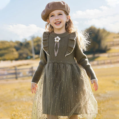 Girls Knit Tutu Sweater Dress - Flower-Accent Princess Dress