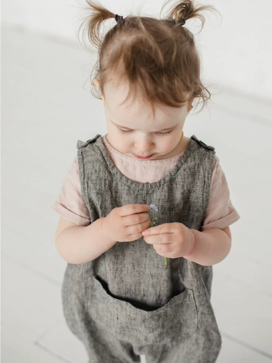 Baby Pure Linen Romper - Nordic Overalls with Optional Embroidery