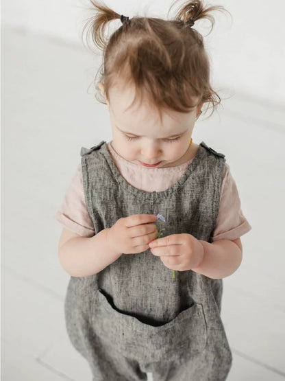 Baby Pure Linen Romper - Nordic Overalls with Optional Embroidery