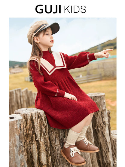 Girls Fleece-Lined Knit Dress - Preppy Princess Sweater Dress