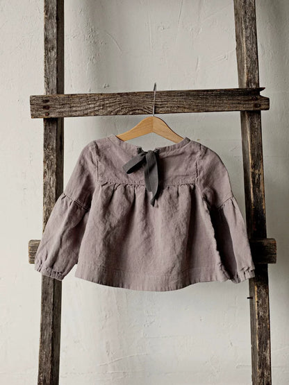 Girls Nordic Linen Shirt & Skirt Set - Long-Sleeve Autumn