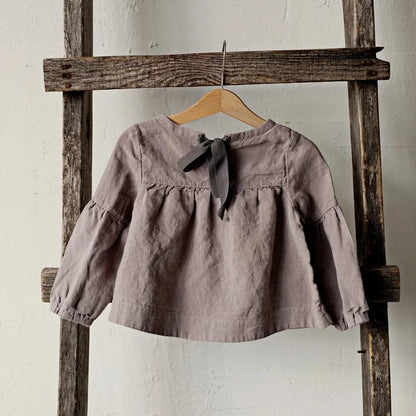 Girls Nordic Linen Shirt & Skirt Set - Long-Sleeve Autumn