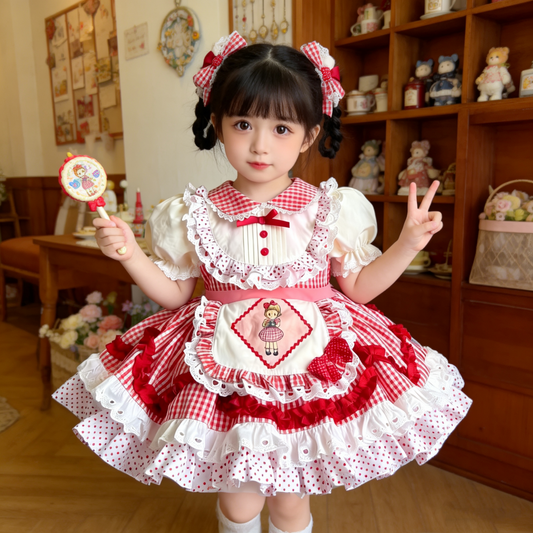 Girls Lolita Birthday Dress - Puffy Princess Gown with Hair Accessory Option