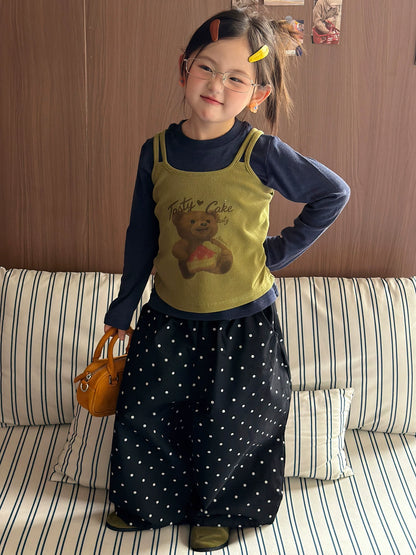Girls Cami-Layered Tee & Polka-Dot Pants Set - Early-Autumn Three-Piece