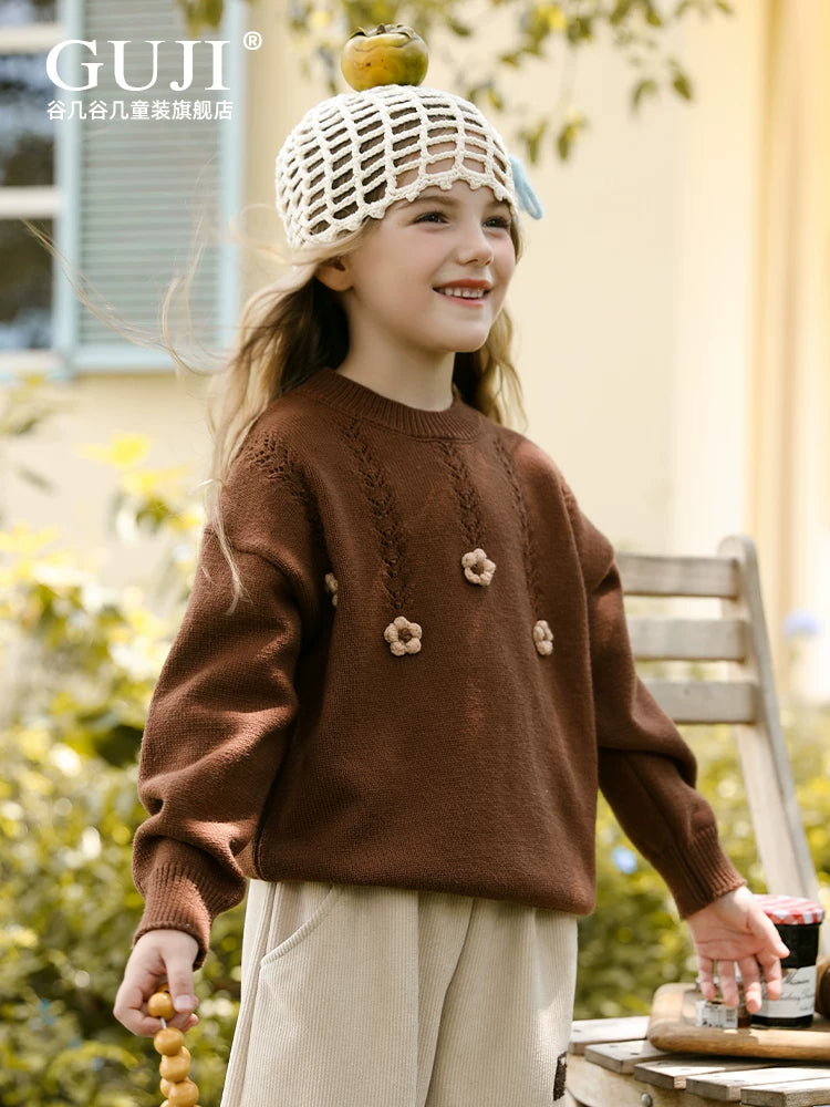 Girls Crew-Neck Knit Sweater - Classic Long-Sleeve Pullover