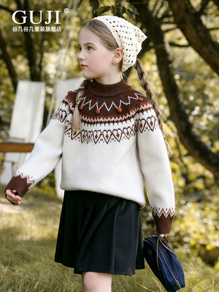 Girls Crew-Neck Knit Sweater - Warm Autumn Base Layer Top