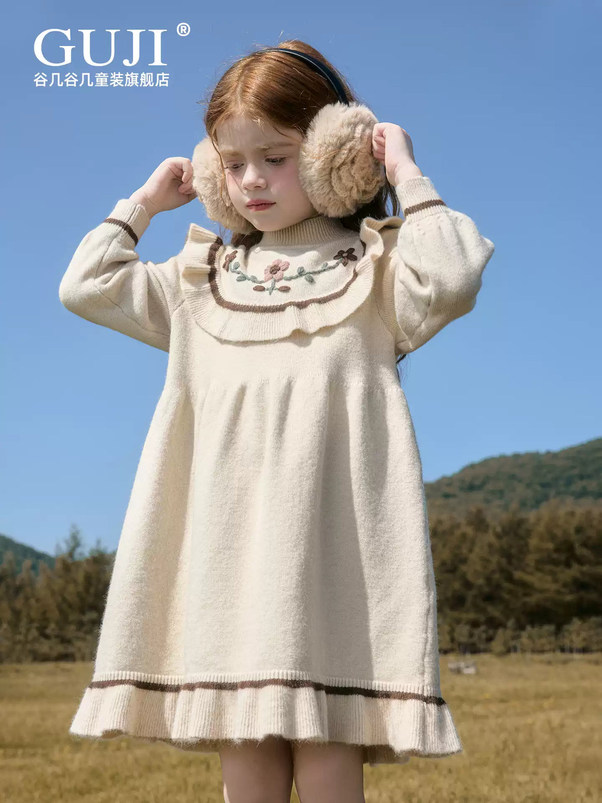 Girls Preppy Sweater Dress - Sweet Long-Sleeve Knit Midi
