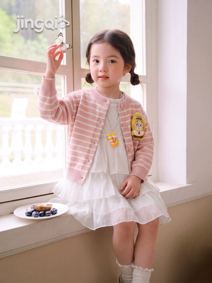 Girls Knit Cardigan and Princess Dress Set - Striped Autumn Two-Piece
