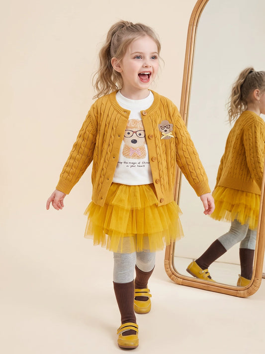 Girls Cardigan, Top & Culotte Set - Sweet Knit Three-Piece