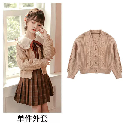 Girls Sweater & Pleated-Skirt Set - Preppy Three-Piece with Separates