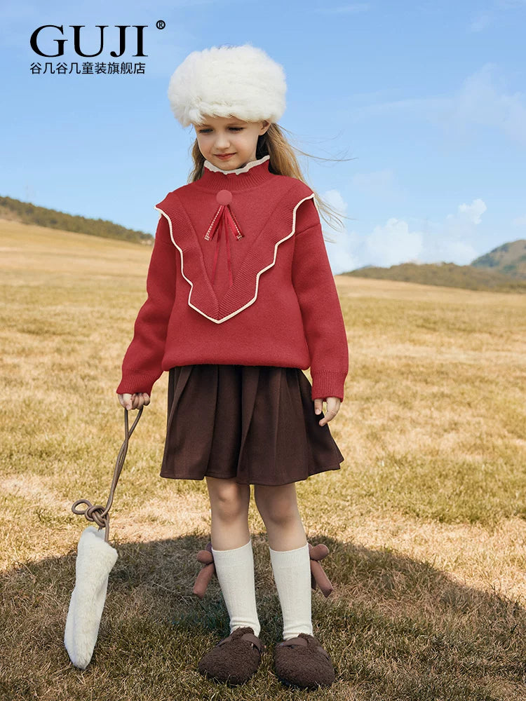 Girls Half-Turtleneck Fleece-Lined Sweater - Thick Preppy Knit Top