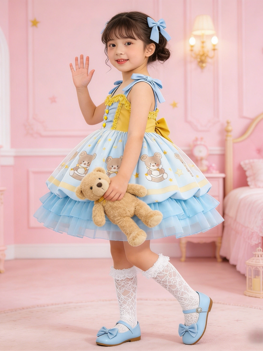 Girls Cartoon-Bear Lolita Sundress - Sweet Puffy Slip Princess Dress