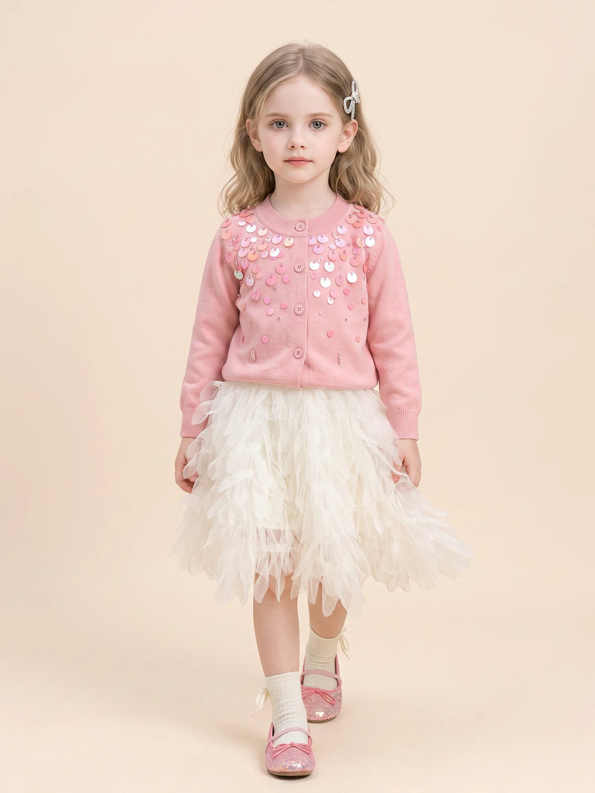 Girls Sequin Knit Cardigan - Soft Andrea-Yarn Top & Set Options