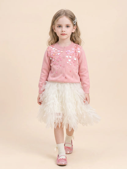 Girls Sequin Knit Cardigan - Soft Andrea-Yarn Top & Set Options