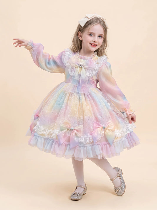 Girls Long-Sleeve Lolita Dress - Puffy Tulle Princess Dress in Pink