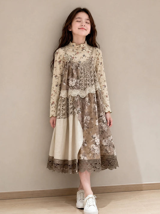 Girls Floral Pinafore Dress - Spring Autumn Sleeveless