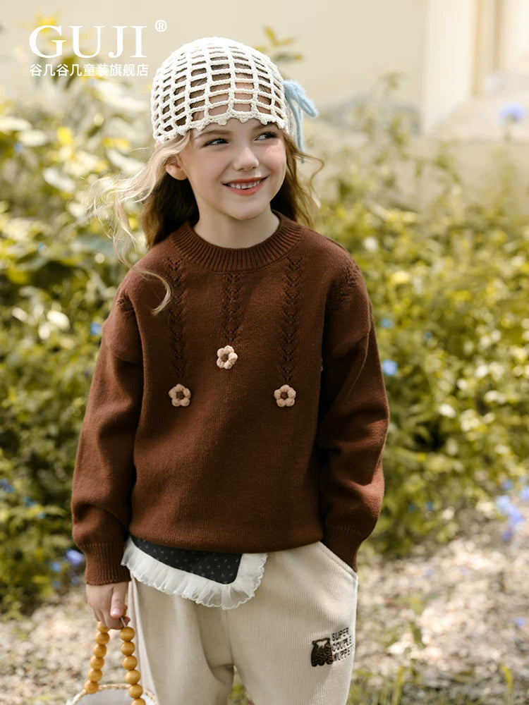 Girls Crew-Neck Knit Sweater - Classic Long-Sleeve Pullover