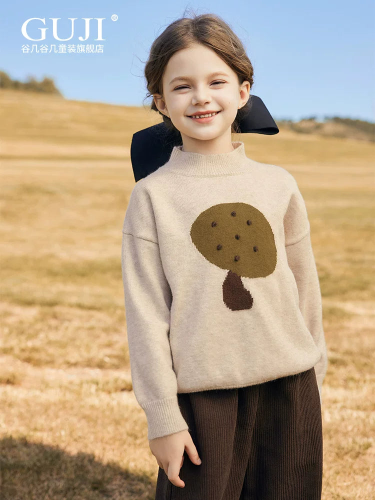Girls Round-Neck Knit Top - Relaxed Winter Base Layer