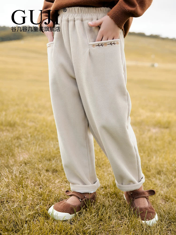 Girls Fleece-Lined Corduroy Pants - Warm Winter Sweatpants