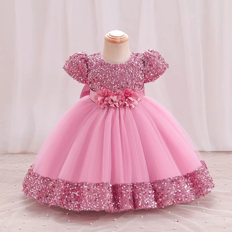 Puff Sleeve Bow Princess Dress - Floral Party Dress