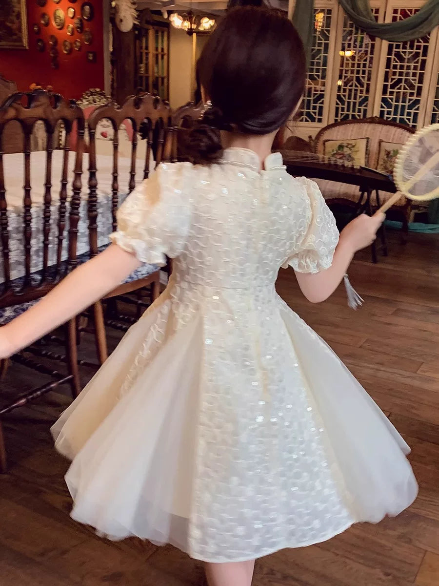 Girls Qipao-Style Dress - Chinese-Style Mesh Princess Dress