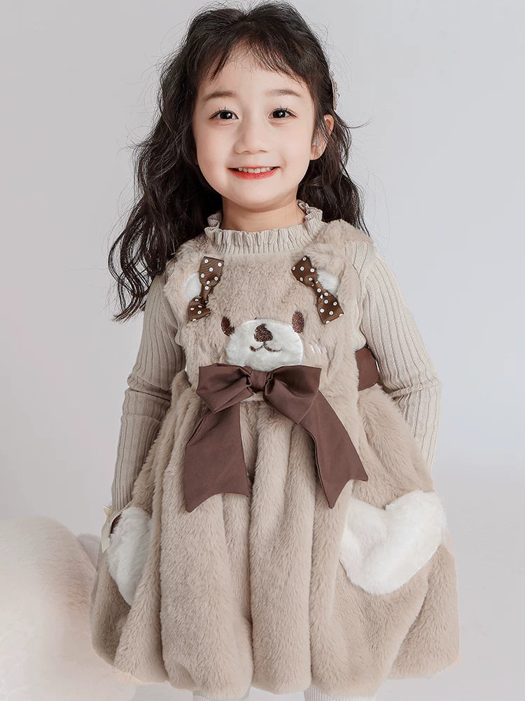 Girls Fuzzy Dress & Sweater Set - Cosy Birthday Princess Two-Piece