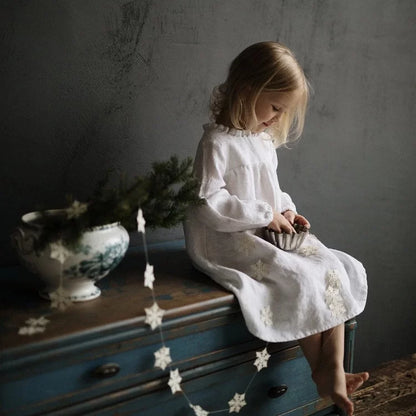 Nordic Pure Linen Girls Coat - Custom Embroidered Autumn Jacket